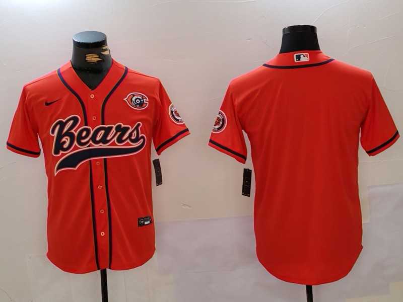 Men%27s Chicago Bears Blank Orange Throwback With Patch Cool Base Stitched Baseball Jersey